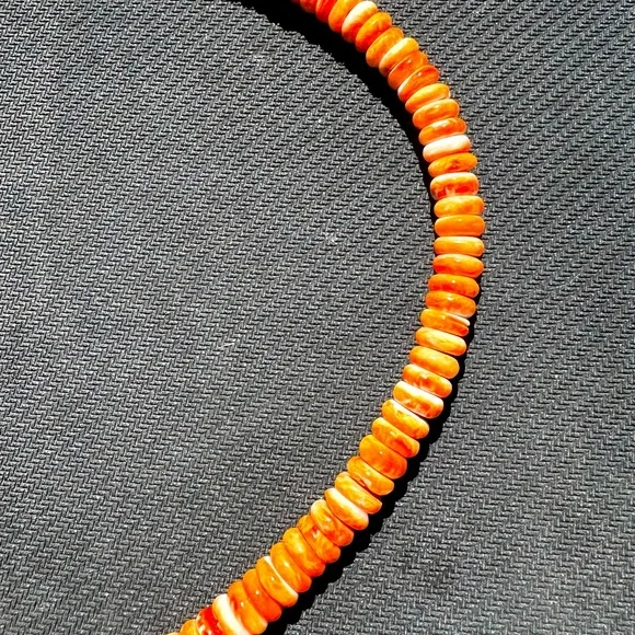 Hand Crafted “One of a Kind” Orange. spiny Oyster & Sterling Silver Necklace - Picture 4 of 4